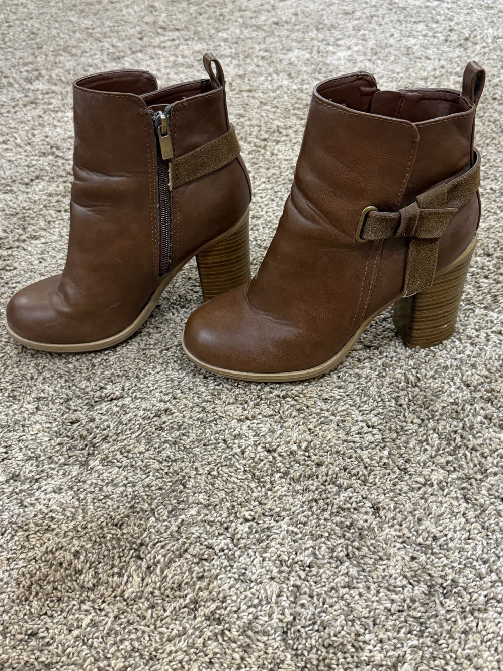 Women’s Brown Faux Leather Ankle Boots with Block Heel